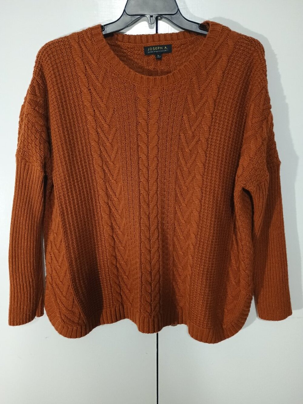 Joseph A Burnt Orange Cable Knit Sweater Women’s Large L Acrylic Crew Neck Pullo - Picture 2 of 7